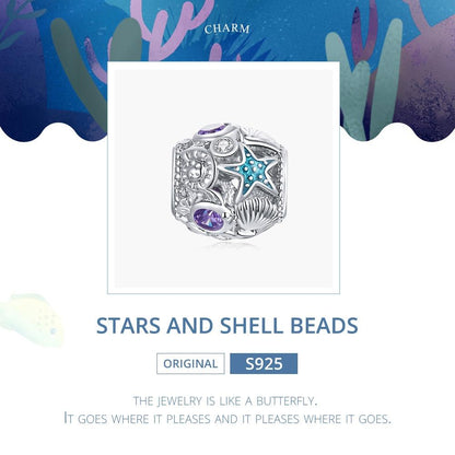 925 Sterling Silver Starfish Zircon Beaded Bracelet / Necklace Set