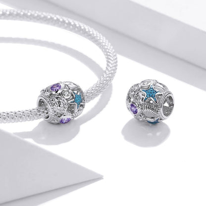 925 Sterling Silver Starfish Zircon Beaded Bracelet / Necklace Set
