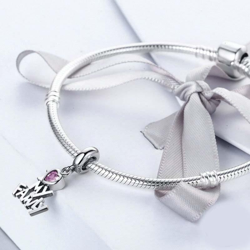 925 Sterling Silver Home Love Pink Gemstone Bracelet