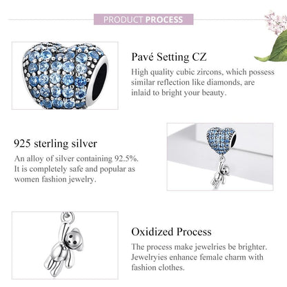 925 Sterling Silver Heart Balloon Bear Pendant For Diy Bracelets & Necklaces