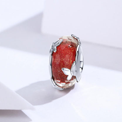 925 Sterling Silver Red Glazed Butterfly Bead Pendant For Diy Bracelets And Necklaces