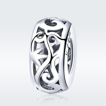 925 Sterling Silver Vintage Heart Beads With Curly Grass Pattern