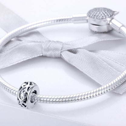 925 Sterling Silver Vintage Heart Beads With Curly Grass Pattern