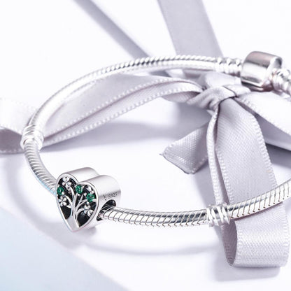 925 Sterling Silver Tree Of Life Heart Bracelet & Clear Beads