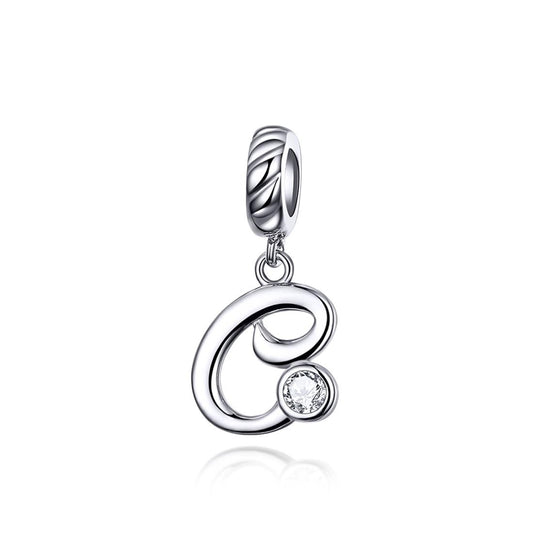 925 Sterling Silver Personalized Letter Pendant For Diy Bracelets & Necklaces Style - C