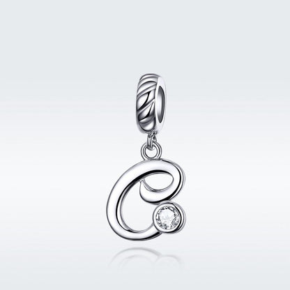 925 Sterling Silver Personalized Letter Pendant For Diy Bracelets & Necklaces Style - C