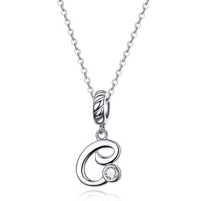 925 Sterling Silver Personalized Letter Pendant For Diy Bracelets & Necklaces Style - C