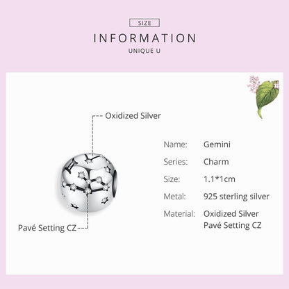925 Sterling Silver Diy Zodiac Bracelet Beads Gemini Style - Gemini