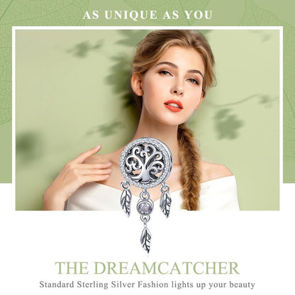 925 Sterling Silver Retro Hollow Dream Catcher Beaded Bracelet