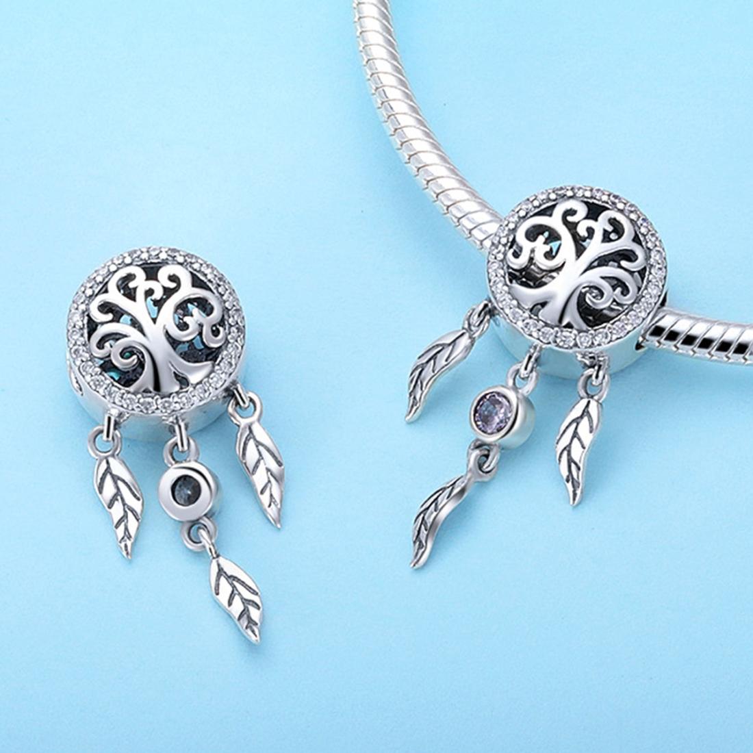 925 Sterling Silver Retro Hollow Dream Catcher Beaded Bracelet