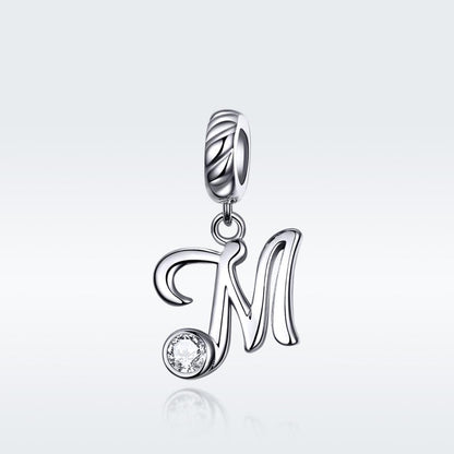 925 Sterling Silver Personalized Letter Pendant For Diy Bracelets And Necklaces Style - M