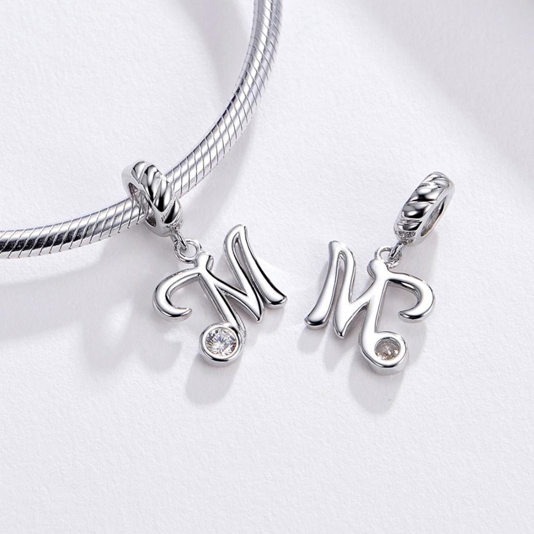 925 Sterling Silver Personalized Letter Pendant For Diy Bracelets And Necklaces Style - M