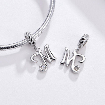925 Sterling Silver Personalized Letter Pendant For Diy Bracelets And Necklaces Style - M