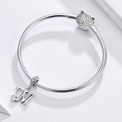 925 Sterling Silver Personalized Letter Pendant For Diy Bracelets And Necklaces Style - M