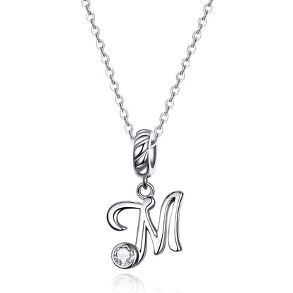 925 Sterling Silver Personalized Letter Pendant For Diy Bracelets And Necklaces Style - M