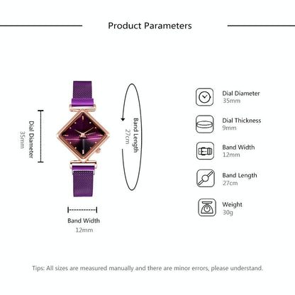 Red Diamond Dial Quartz Watch & Bracelet Set for Women