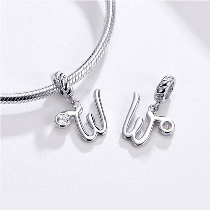 925 Sterling Silver Personalized Letter Pendant For Diy Bracelets & Necklaces Style - W