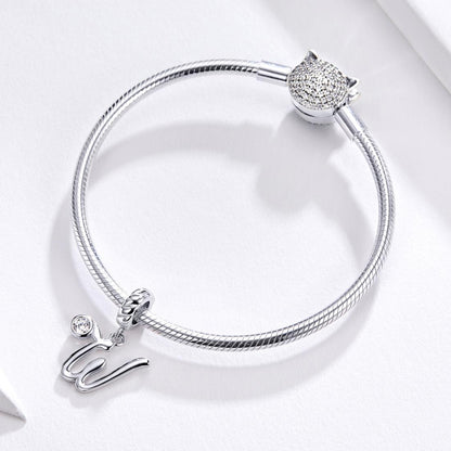 925 Sterling Silver Personalized Letter Pendant For Diy Bracelets & Necklaces Style - W