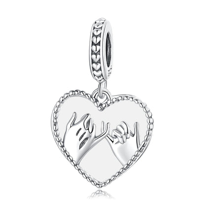 925 Sterling Silver Hand In Hand Heart Pendant For Diy Bracelets & Necklaces