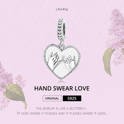 925 Sterling Silver Hand In Hand Heart Pendant For Diy Bracelets & Necklaces
