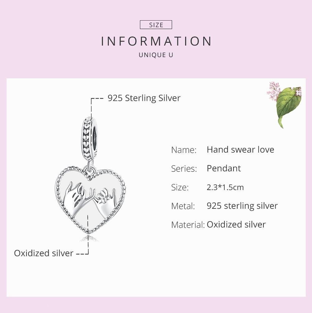925 Sterling Silver Hand In Hand Heart Pendant For Diy Bracelets & Necklaces