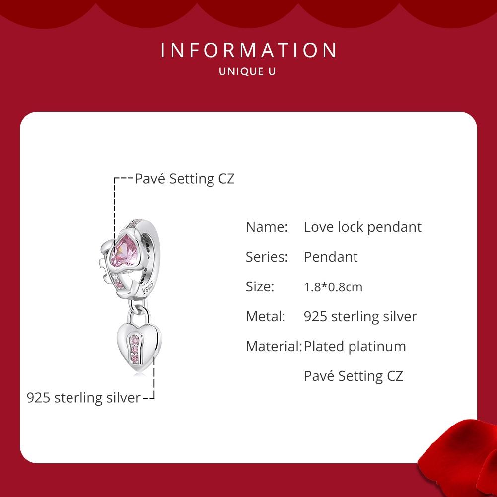 925 Sterling Silver Heart Lock Pendant For Diy Bracelets & Necklaces
