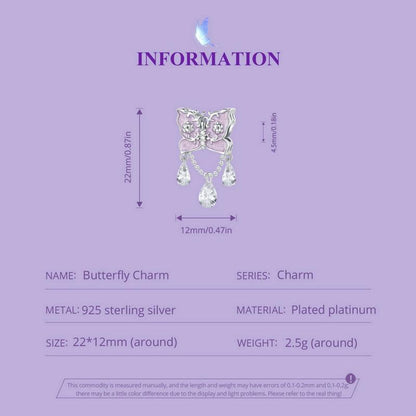 925 Sterling Silver Purple Butterfly Necklace Pendant For Diy Bracelets