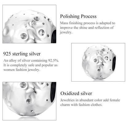 925 Sterling Silver Moon Beads For Diy Bracelets & Necklaces