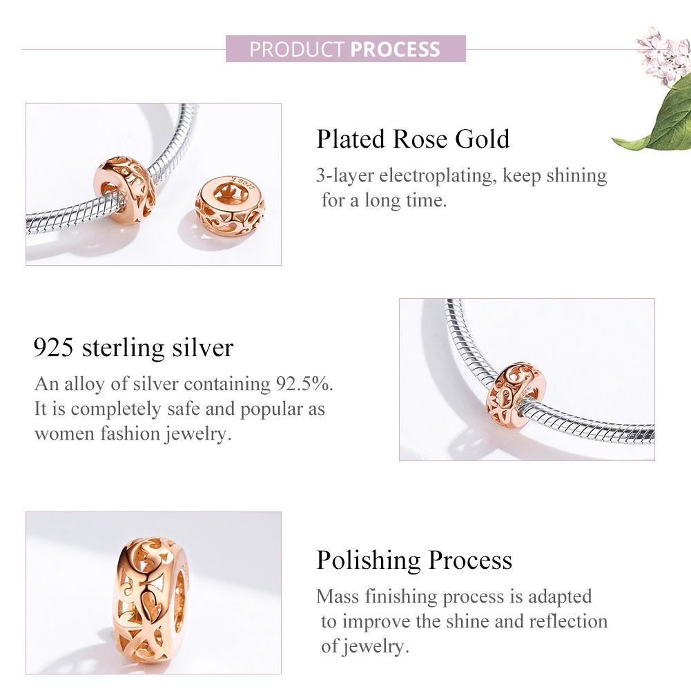 925 Sterling Silver Rose Gold Hollow Beads For Diy Bracelets