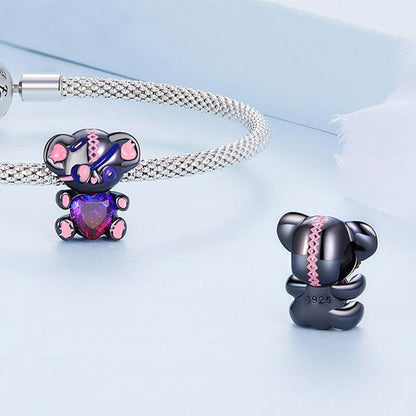 925 Sterling Silver Bear Beads Love Bracelet Black Gold Plated