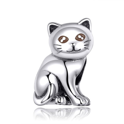 925 Sterling Silver Adorable Cat Beaded Bracelet