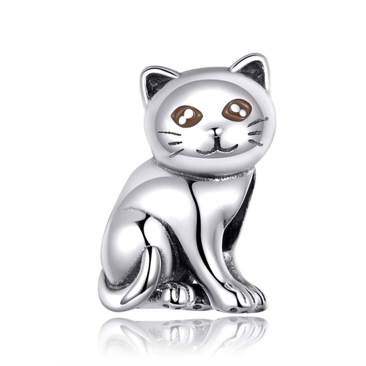 925 Sterling Silver Adorable Cat Beaded Bracelet