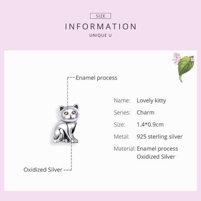 925 Sterling Silver Adorable Cat Beaded Bracelet