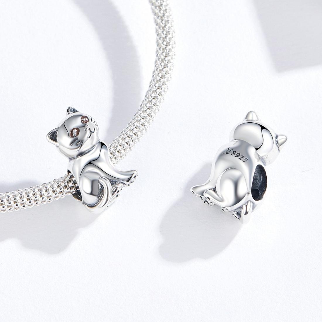 925 Sterling Silver Adorable Cat Beaded Bracelet