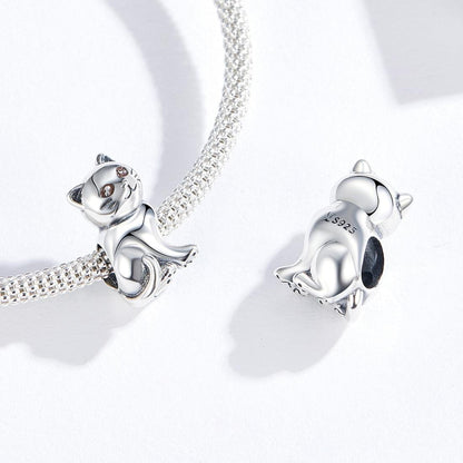 925 Sterling Silver Adorable Cat Beaded Bracelet