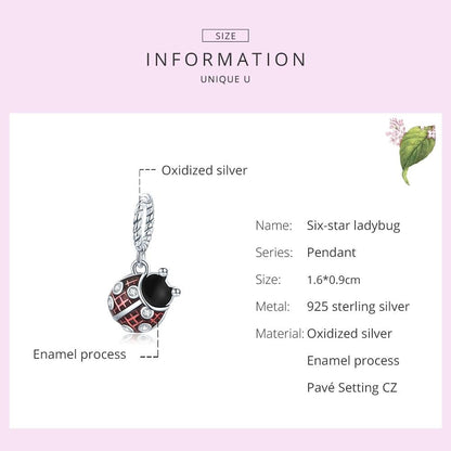 925 Sterling Silver Ladybug Pendant For Bracelets & Necklaces