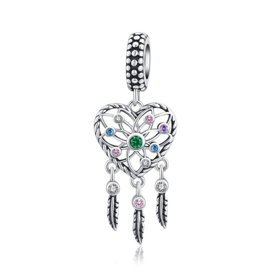 925 Sterling Silver Tassel Dream Catcher Bracelet Charm