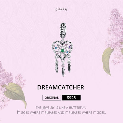 925 Sterling Silver Tassel Dream Catcher Bracelet Charm