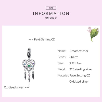 925 Sterling Silver Tassel Dream Catcher Bracelet Charm