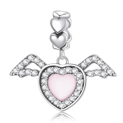 925 Sterling Silver Heart Wing Pendant For Diy Bracelets & Necklaces