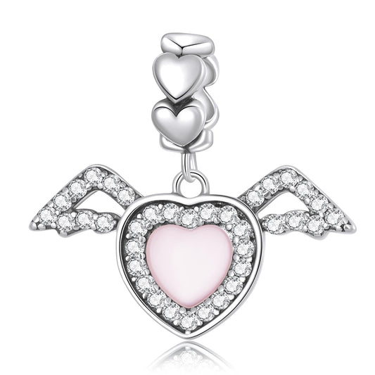 925 Sterling Silver Heart Wing Pendant For Diy Bracelets & Necklaces