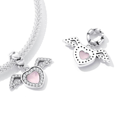 925 Sterling Silver Heart Wing Pendant For Diy Bracelets & Necklaces