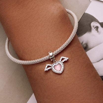 925 Sterling Silver Heart Wing Pendant For Diy Bracelets & Necklaces