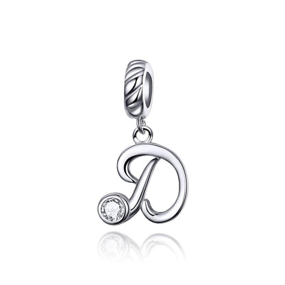 925 Sterling Silver Personalized Letter Pendant For Diy Bracelets And Necklaces Style - D