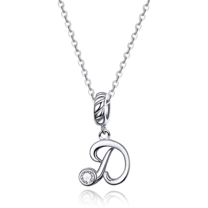 925 Sterling Silver Personalized Letter Pendant For Diy Bracelets And Necklaces Style - D
