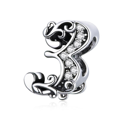 925 Sterling Silver Relief Number Series 0 9 Beads For Diy Bracelets And Necklaces Style - 3