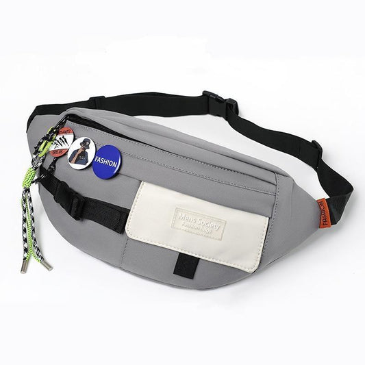 Chest Shoulder Messenger Bag Badge - Grey + Badge + Lanyard