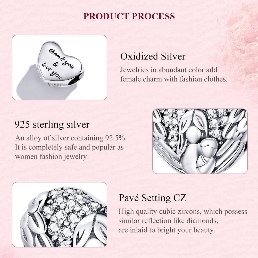 925 Sterling Silver Motherly Love Relief Beads For Diy Bracelets & Necklaces