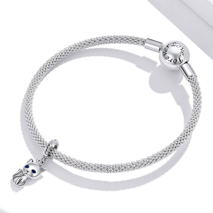 925 Sterling Silver Adorable Cat Pendant For Diy Bracelets & Necklaces