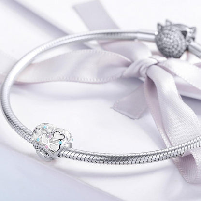 925 Sterling Silver Love Heart Beaded Bracelet Charms